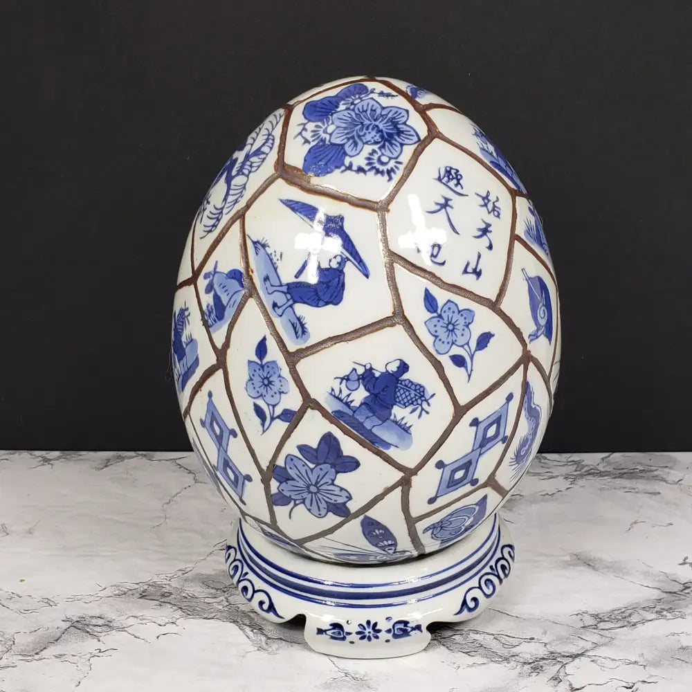 Chinese Chinoiserie Porcelain Egg Vintage Decor