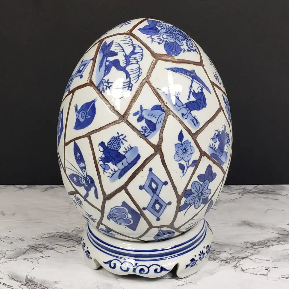 Chinese Chinoiserie Porcelain Egg Vintage Decor