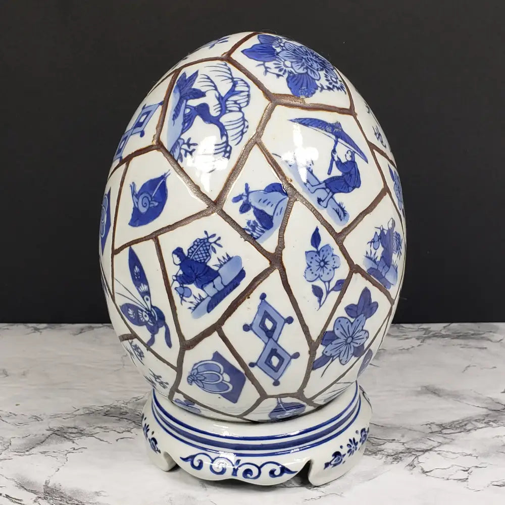 Chinese Chinoiserie Porcelain Egg Vintage Decor