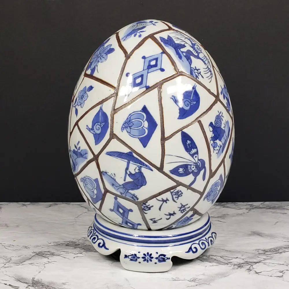 Chinese Chinoiserie Porcelain Egg Vintage Decor