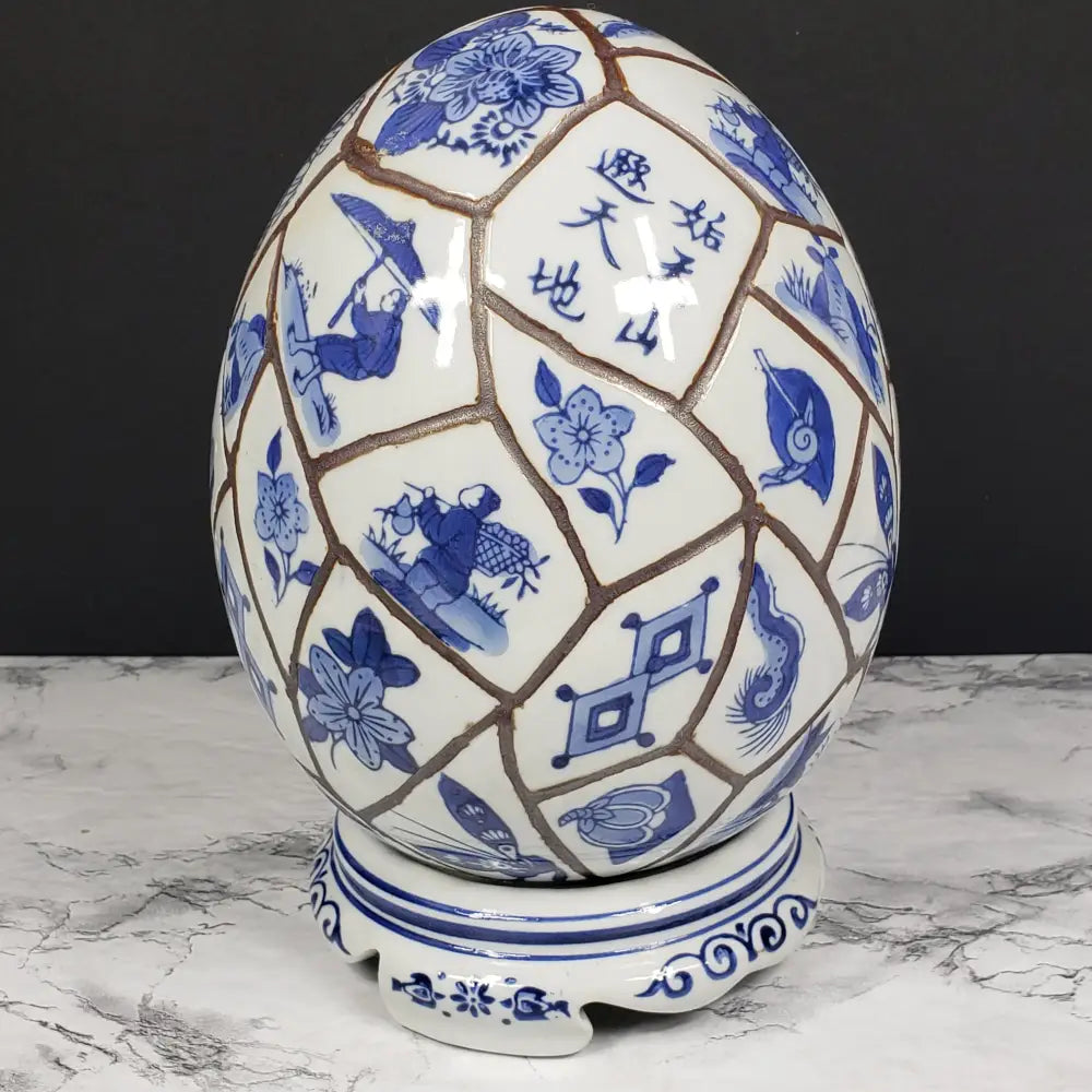 Chinese Chinoiserie Porcelain Egg Vintage Decor