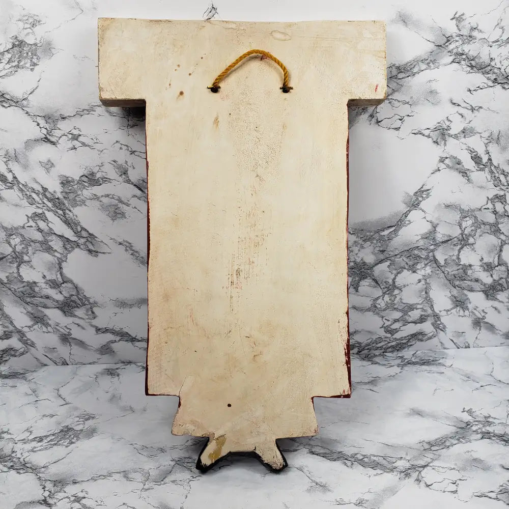 Christmas Santa Welcome Sign Hand Carved Wood Vintage Decor