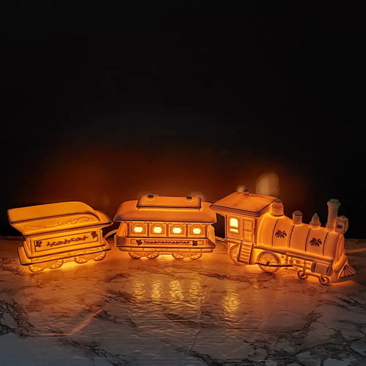 Christmas Train Porcelain Lighted Vintage Seasonal & Holiday Decorations