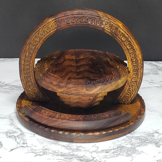 Handmade Black Forest Solid Wood Collapsable Basket Trivet (Vintage) Decor