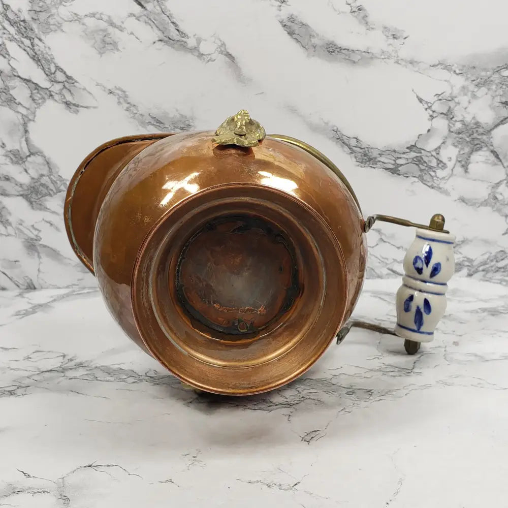 Copper And Brass Delft Handle Coal Bucket Planter Pot Vintage Decor