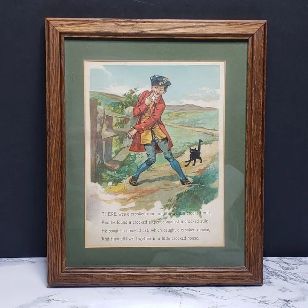 Framed Crooked Man Nursery Rhyme Vintage Book Page - Decor
