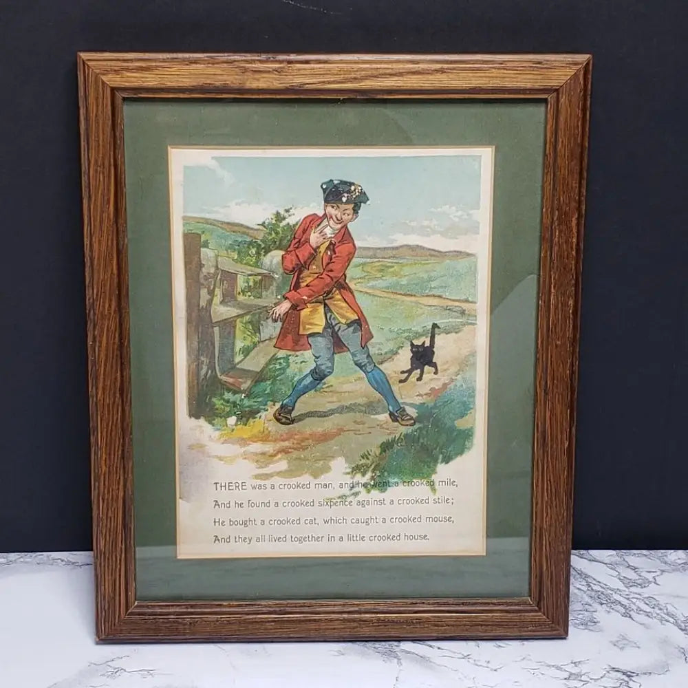 Framed Crooked Man Nursery Rhyme Vintage Book Page - Decor