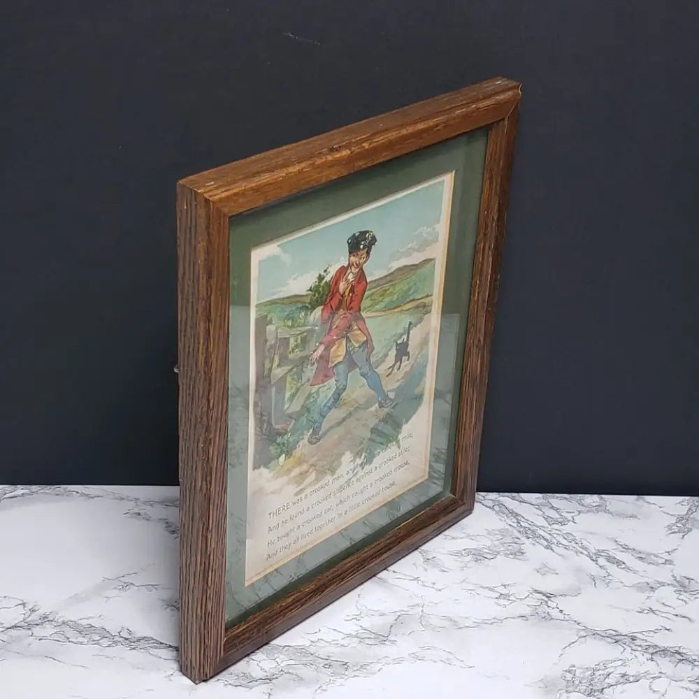Framed Crooked Man Nursery Rhyme Vintage Book Page - Decor