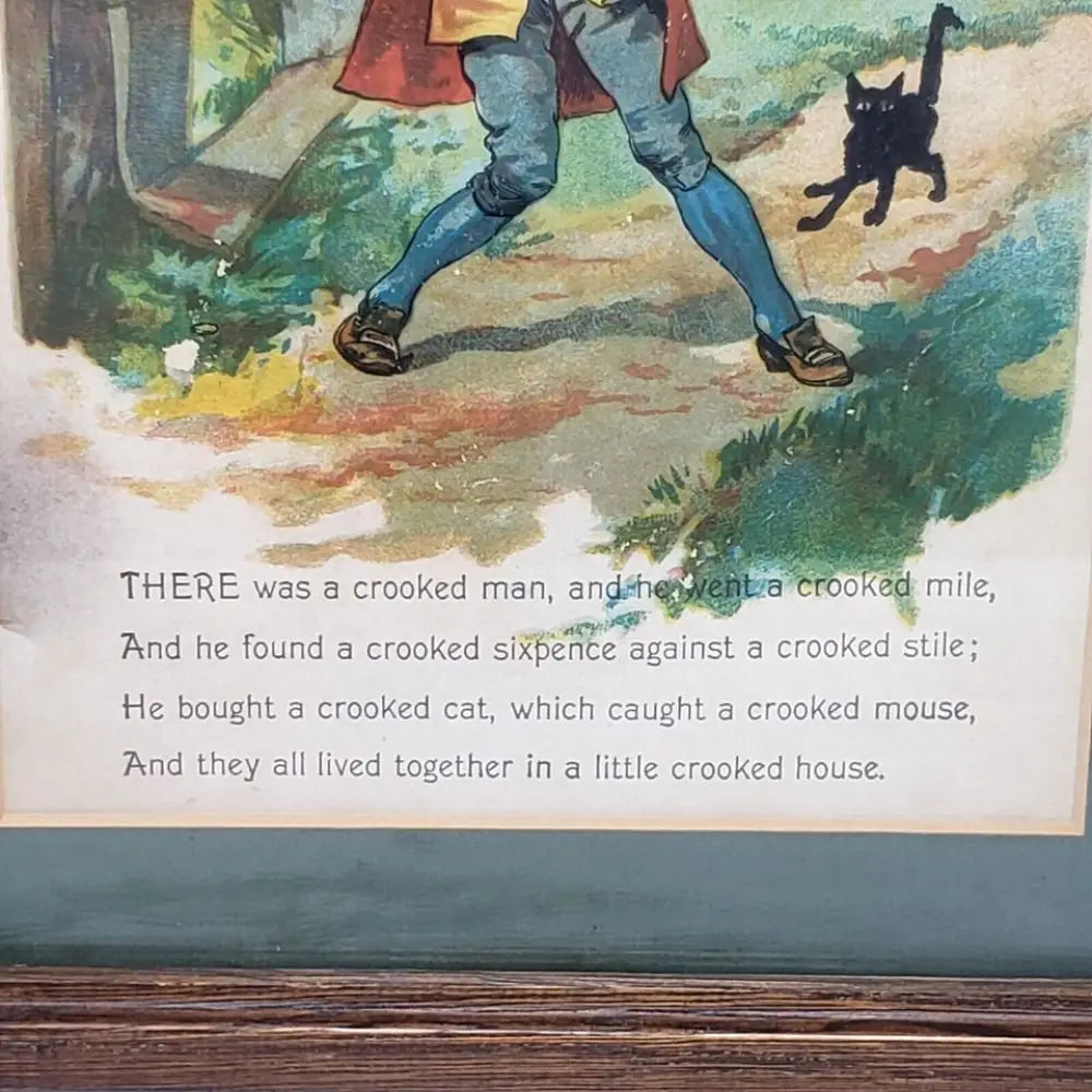 Framed Crooked Man Nursery Rhyme Vintage Book Page - Decor