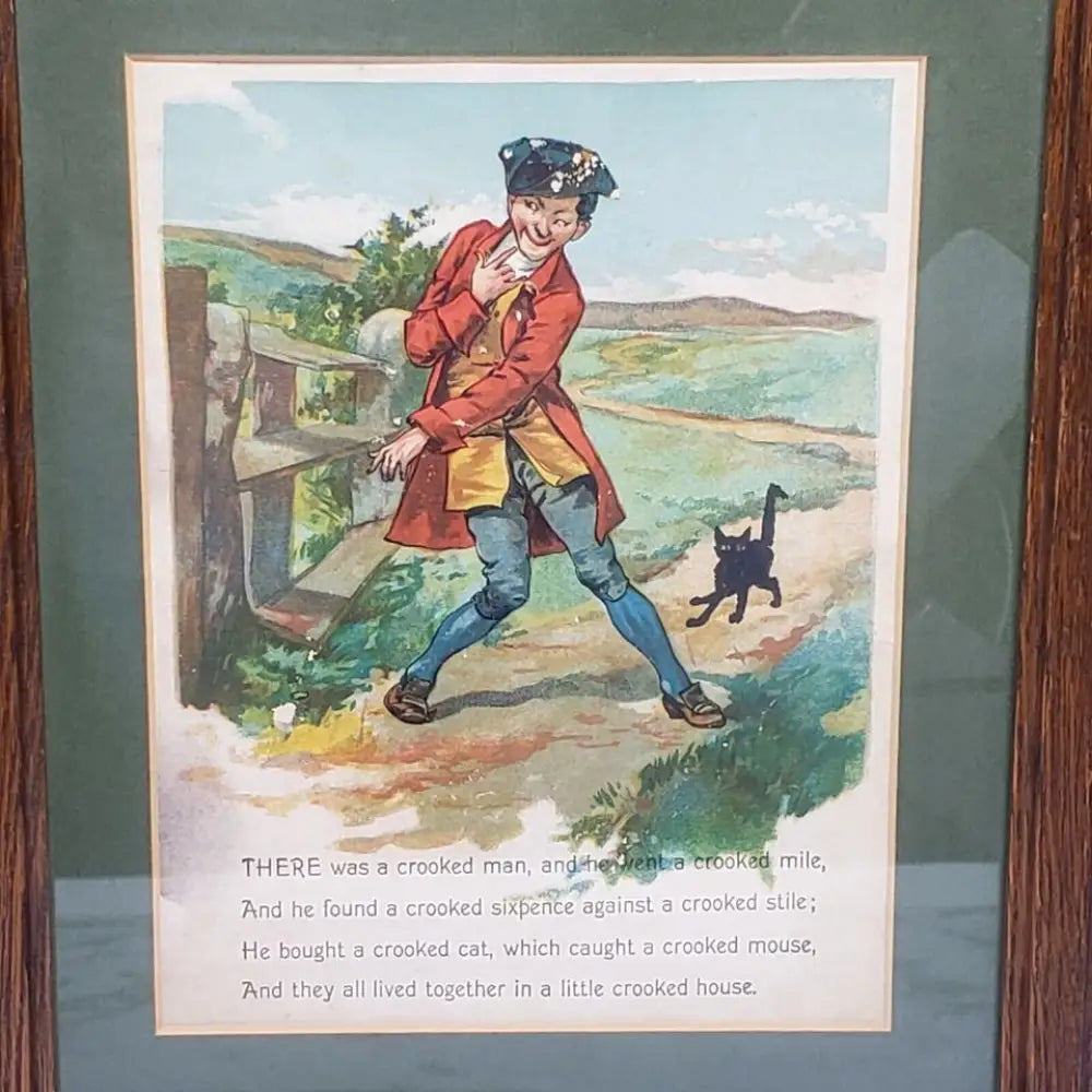 Framed Crooked Man Nursery Rhyme Vintage Book Page - Decor
