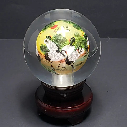 Crystal Ball Reverse Painted Herrons ( Vintage )