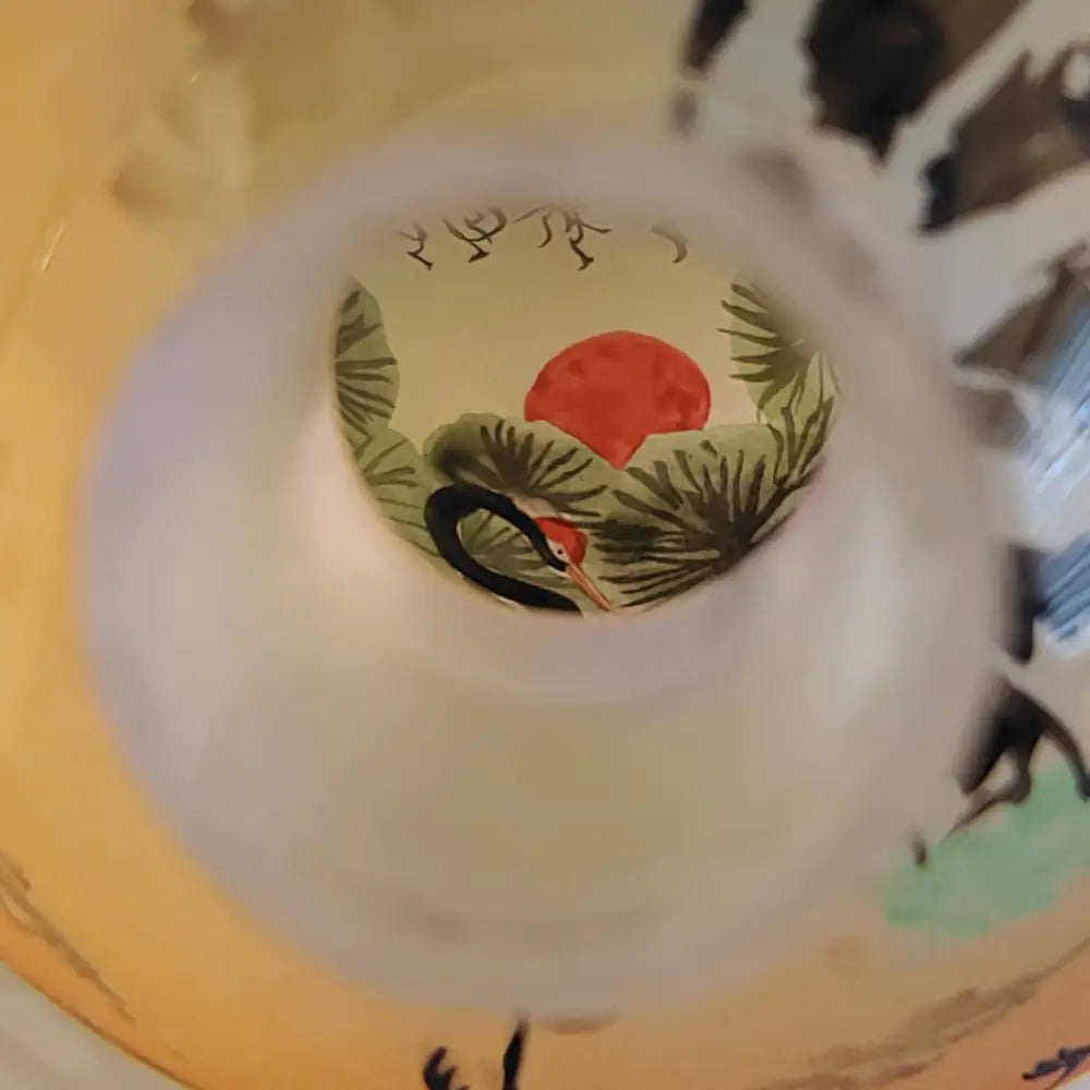 Crystal Ball Reverse Painted Heron Art Asian Vintage Decor