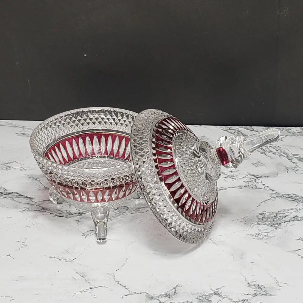 Crystal Vanity Trinket Dish Ruby & Clear (Vintage) Decor