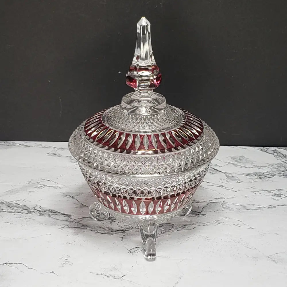 Crystal Vanity Trinket Dish Ruby & Clear (Vintage) Decor