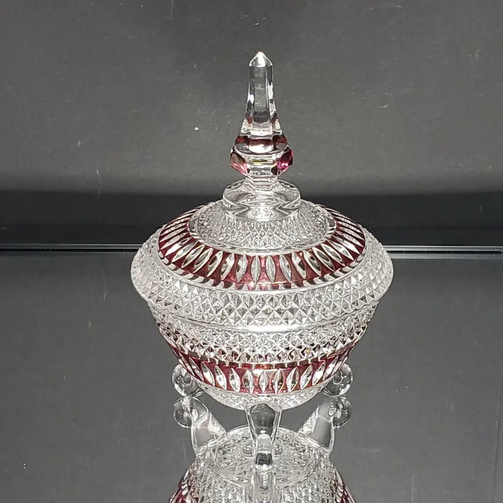 Crystal Vanity Trinket Dish Ruby & Clear (Vintage) Decor