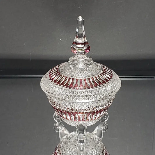 Crystal Vanity Trinket Dish Ruby & Clear (Vintage) Decor