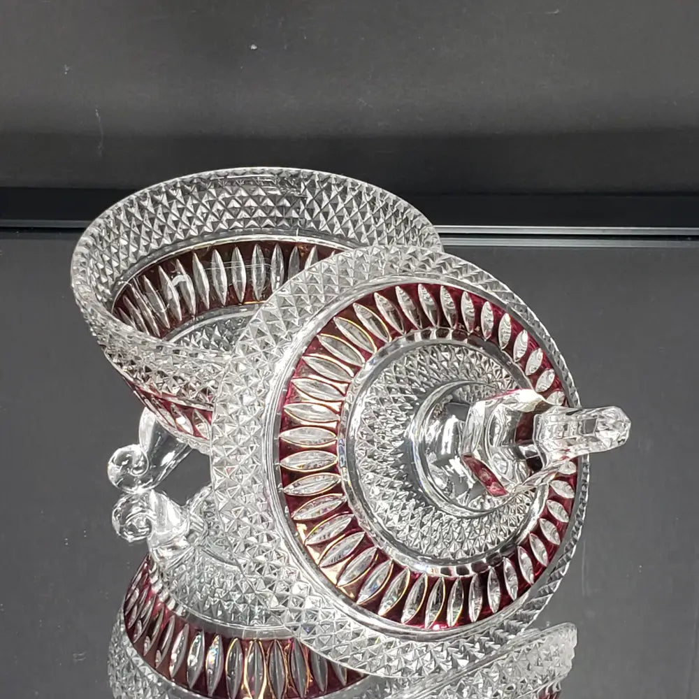 Crystal Vanity Trinket Dish Ruby & Clear (Vintage) Decor