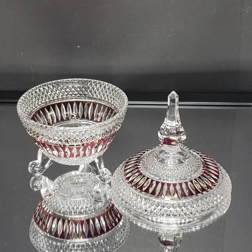 Crystal Vanity Trinket Dish Ruby & Clear (Vintage) Decor