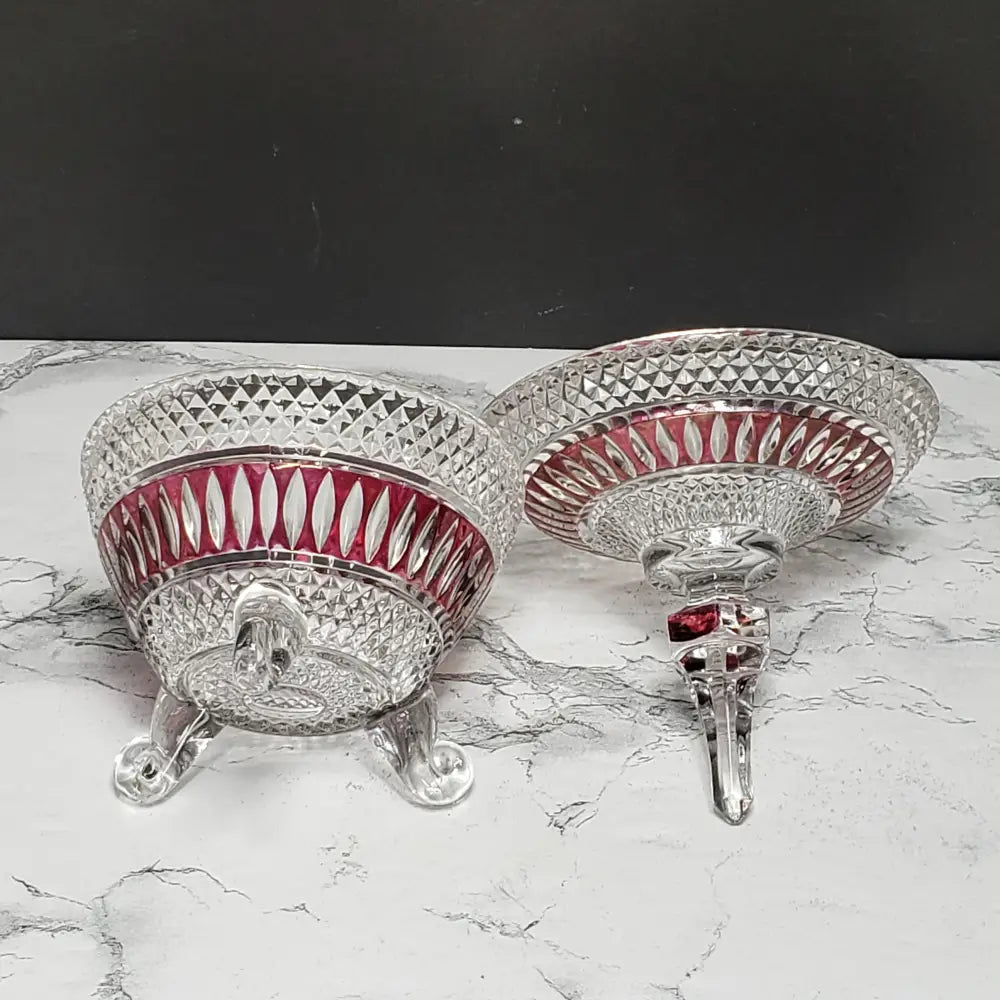 Crystal Vanity Trinket Dish Ruby & Clear (Vintage) Decor