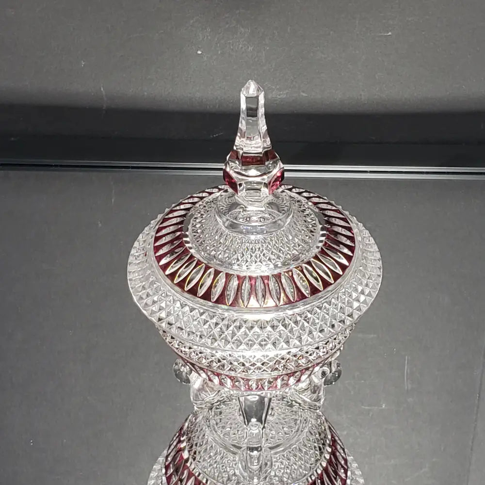Crystal Vanity Trinket Dish Ruby & Clear (Vintage) Decor