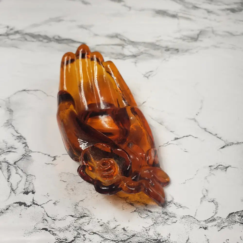 Degenhart Amber Hand Trinket Paperweight Vintage Decor