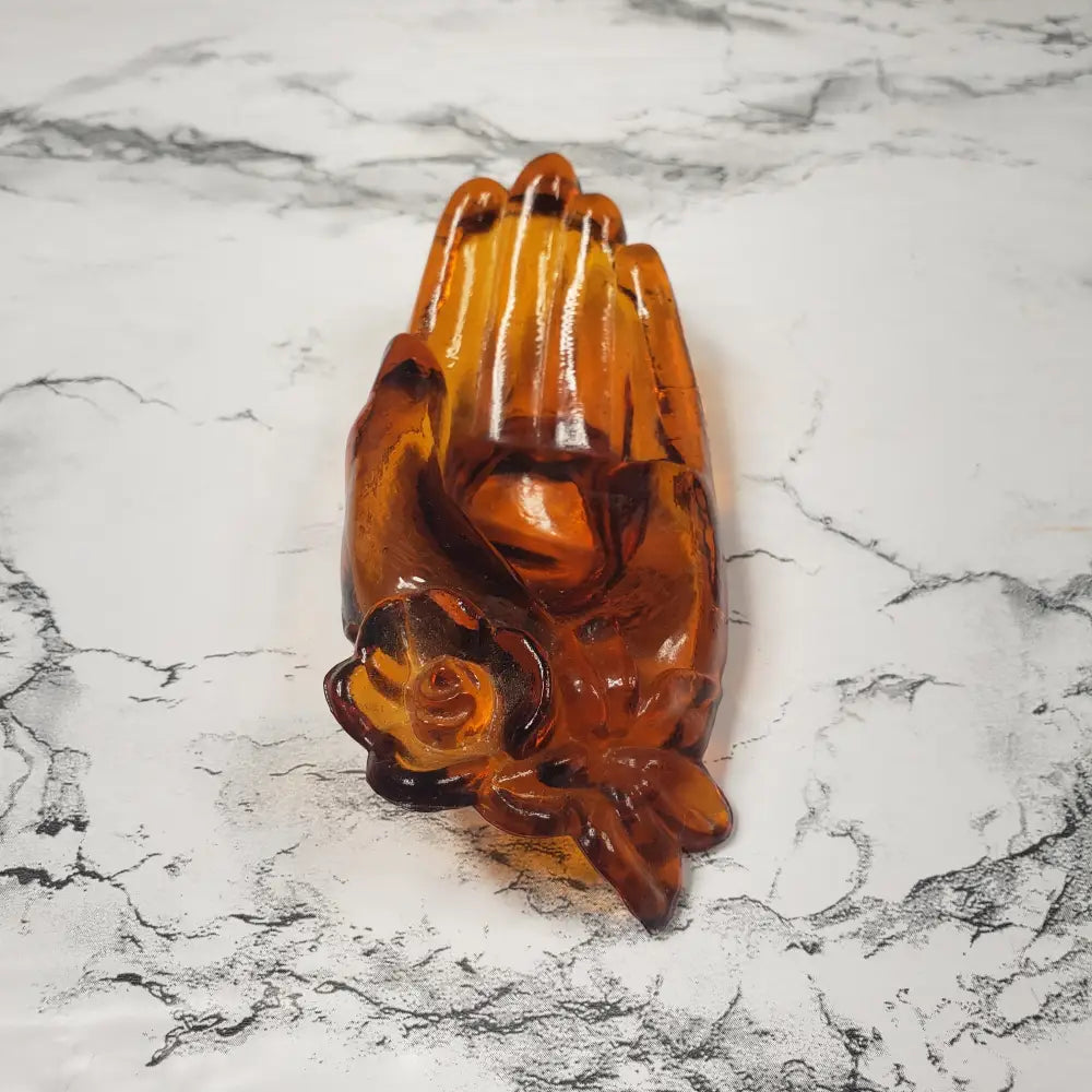 Degenhart Amber Hand Trinket Paperweight Vintage Decor