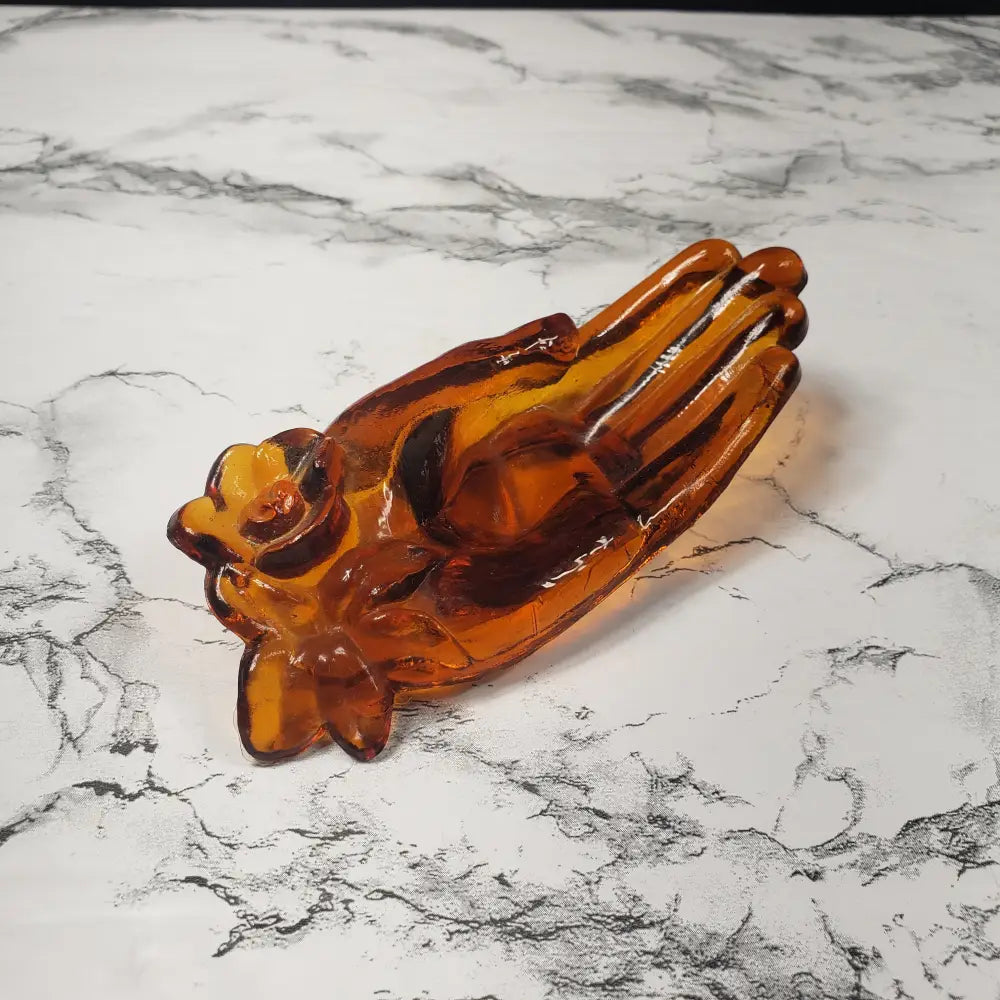 Degenhart Amber Hand Trinket Paperweight Vintage Decor