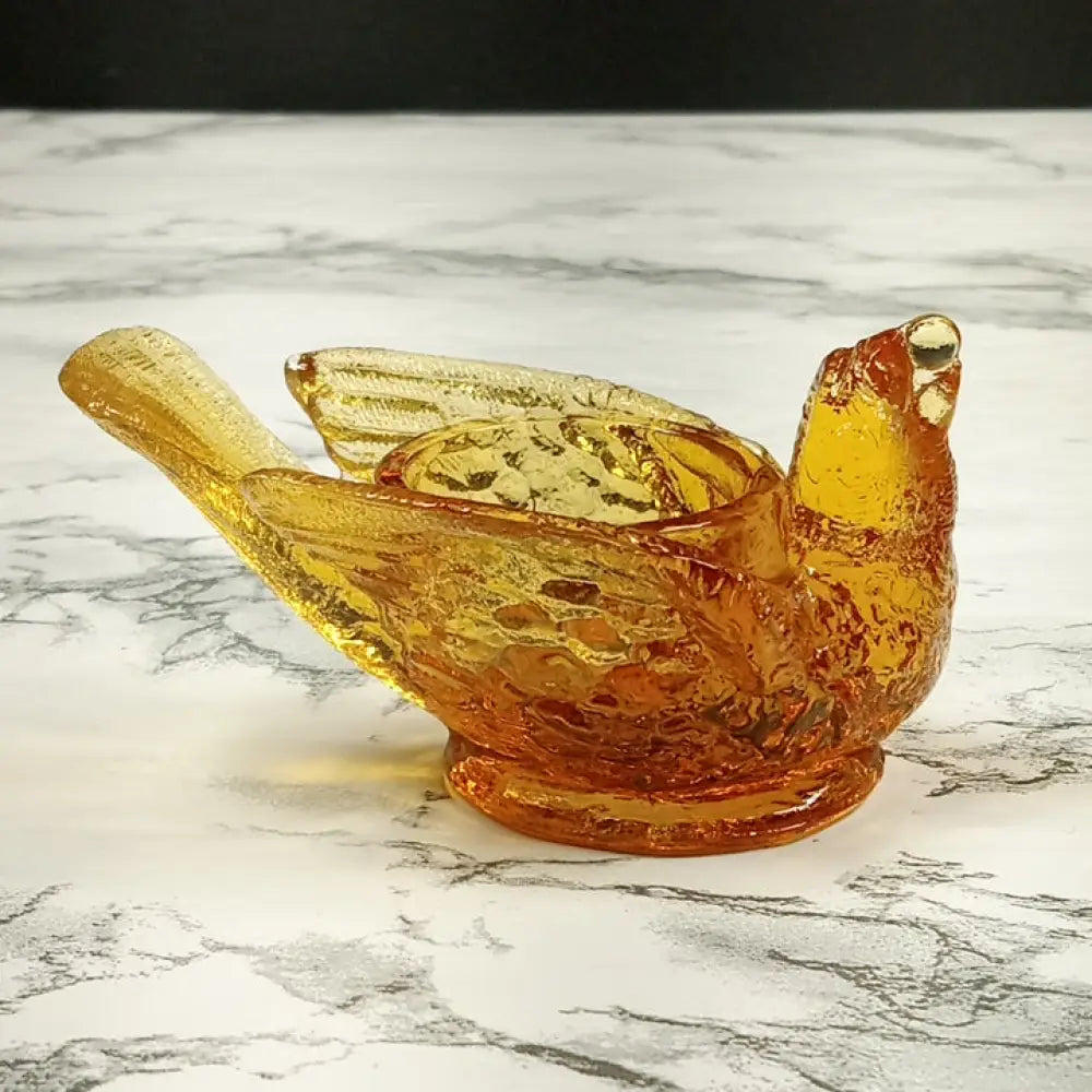 Degenhart Glass Bird & Berry Trinket Paperweight Open Salt Vtg Decor