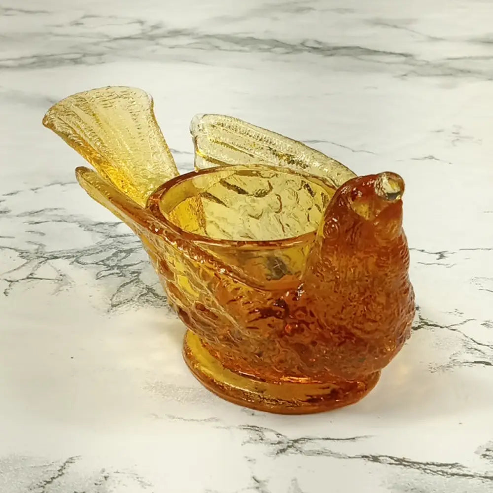 Degenhart Glass Bird & Berry Trinket Paperweight Open Salt Vtg Decor