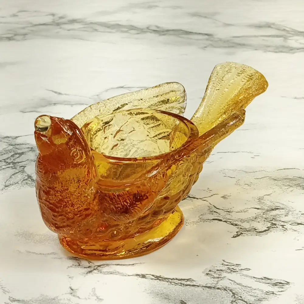 Degenhart Glass Bird & Berry Trinket Paperweight Open Salt Vtg Decor