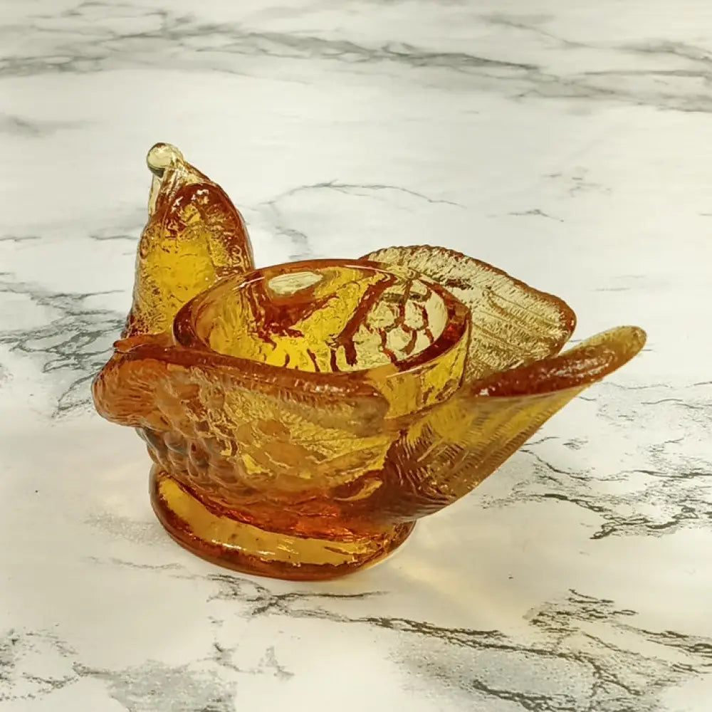 Degenhart Glass Bird & Berry Trinket Paperweight Open Salt Vtg Decor