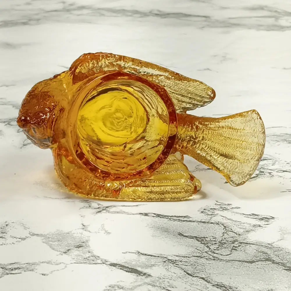 Degenhart Glass Bird & Berry Trinket Paperweight Open Salt Vtg Decor