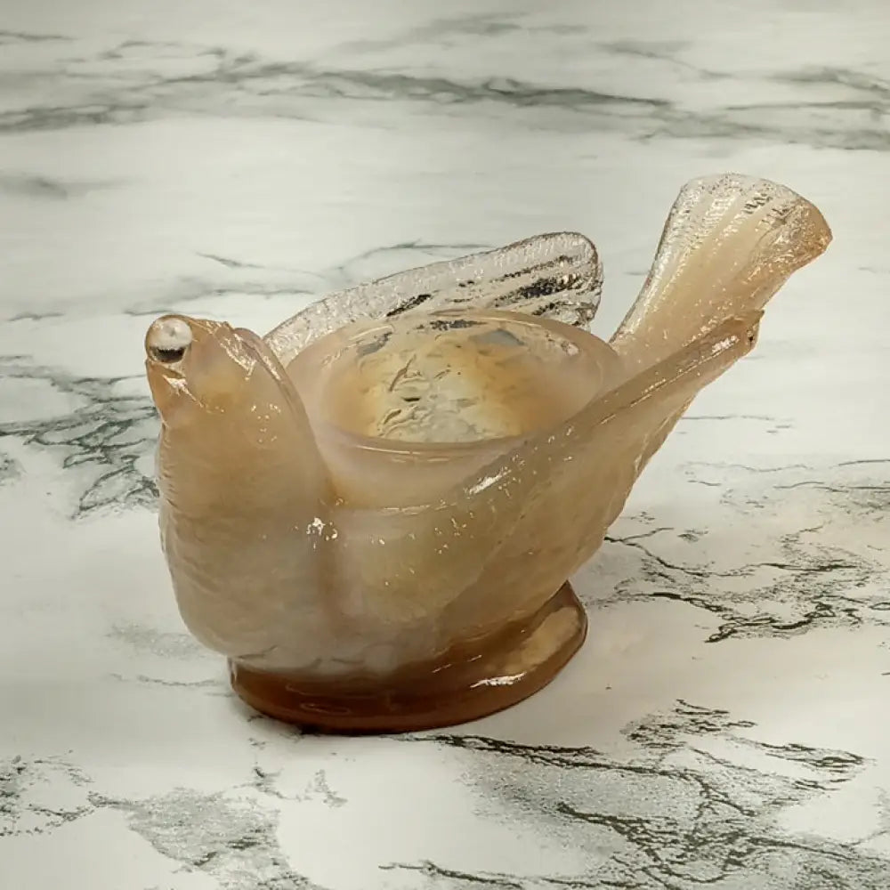 Degenhart Glass Bird & Berry Trinket Paperweight Open Salt Vtg Decor
