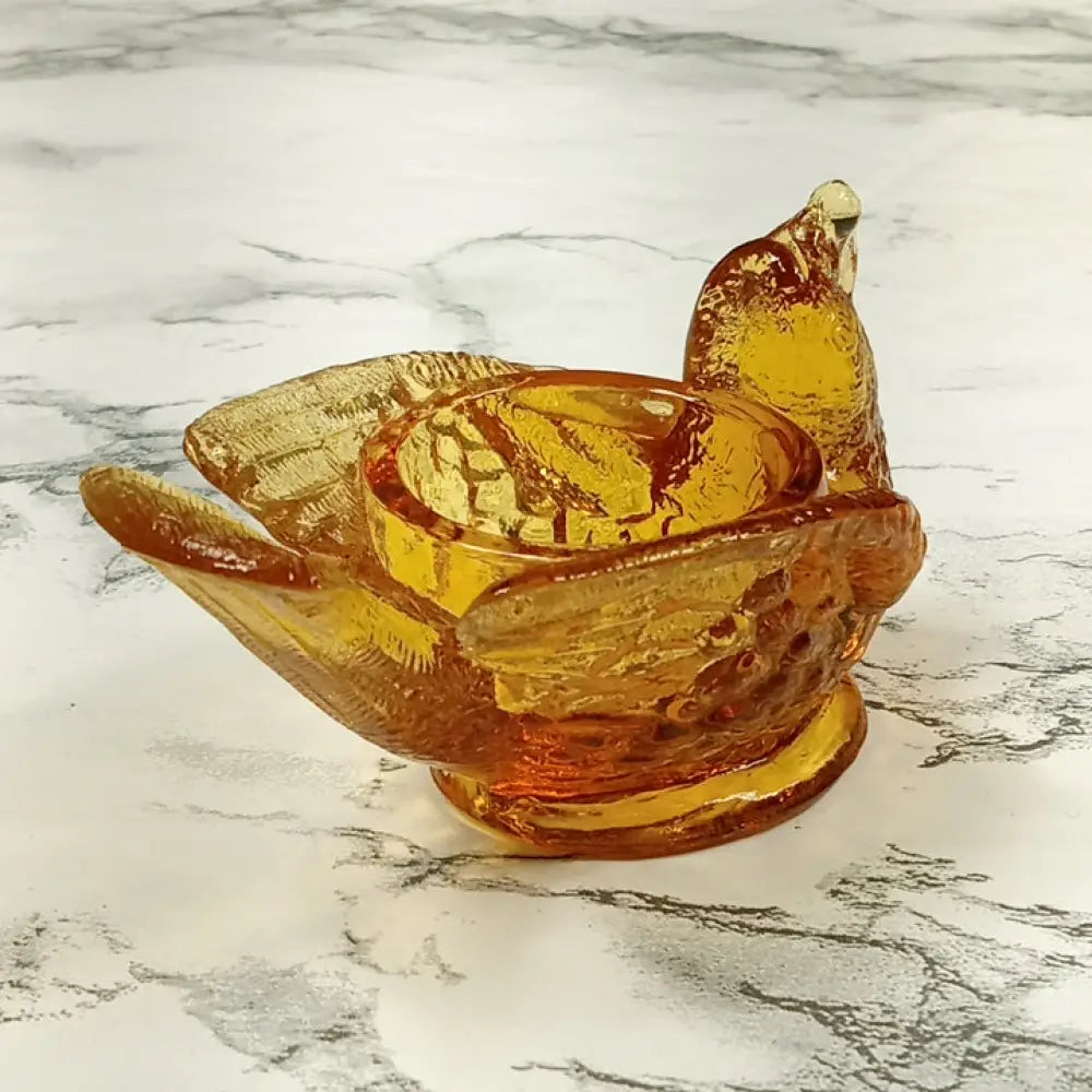 Degenhart Glass Bird & Berry Trinket Paperweight Open Salt Vtg Decor