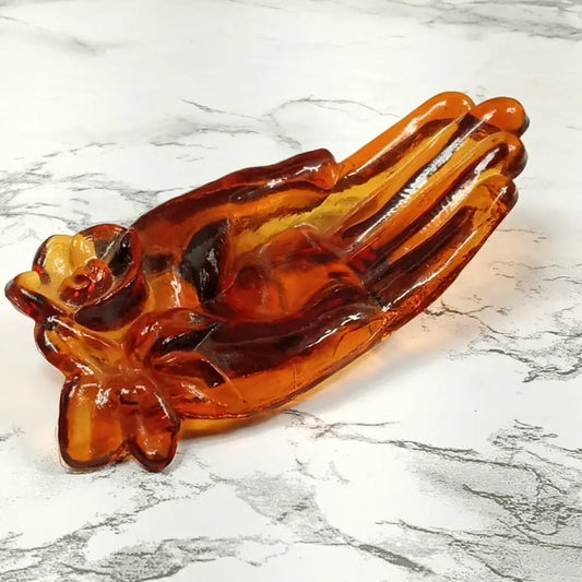Degenhart Glass Hand Trinket Jewelry Vanity Tray Paperweight Vintage Decor