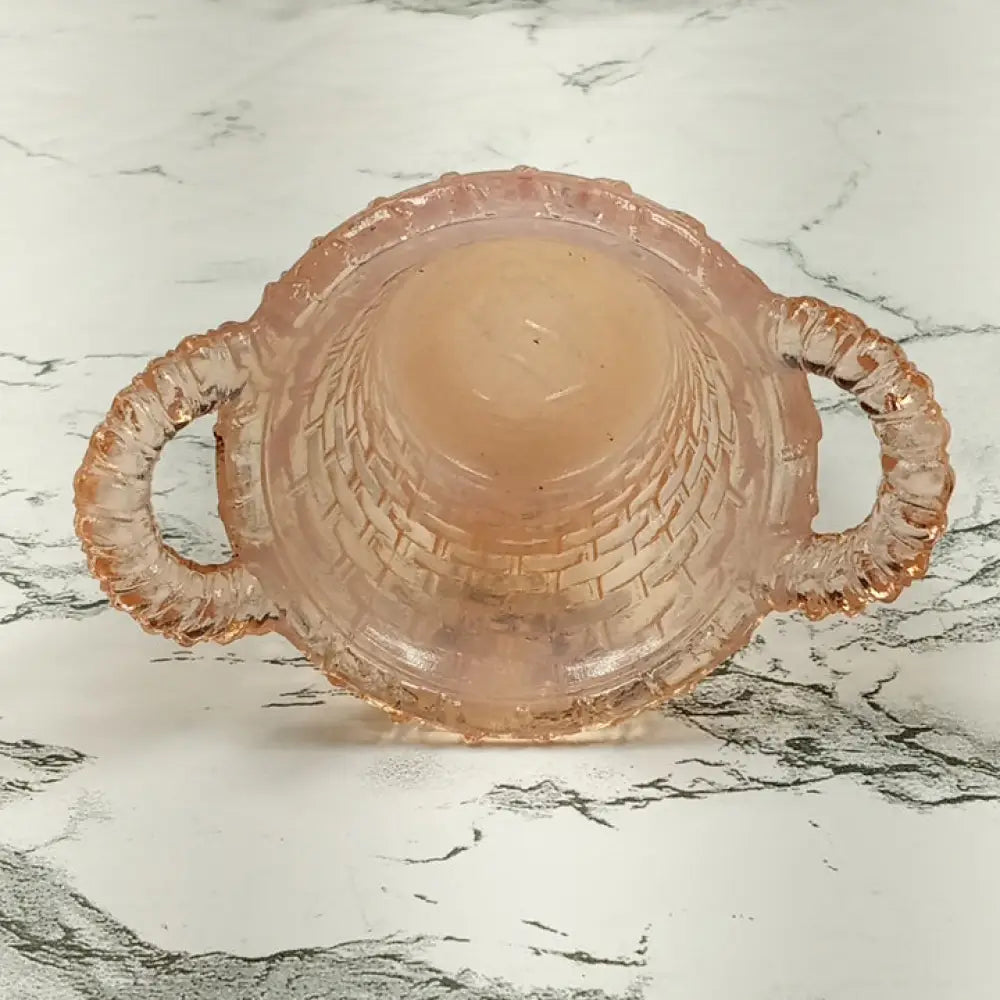 Degenhart Glass Mini Basket Trinket Toothpick Paperweight Vtg Decor