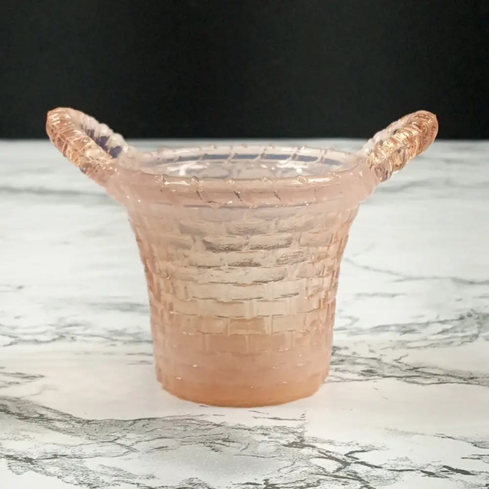 Degenhart Glass Mini Basket Trinket Toothpick Paperweight Vtg Decor