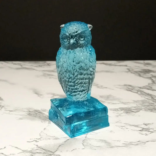 Degenhart Glass Paperweight Wise Owl Ice Blue ( Vintage ) Decor