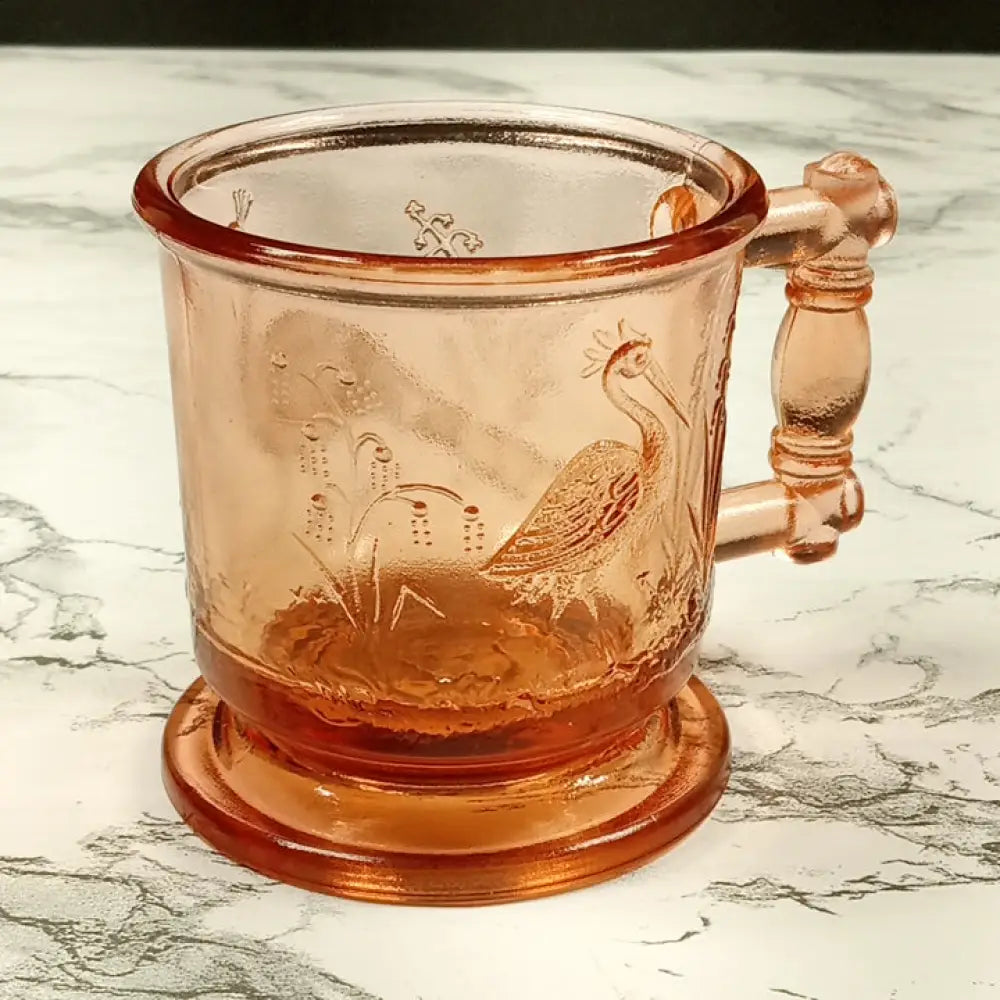 Degenhart Glass Peacock & Stork Cup Trinket Paperweight Vintage Decor