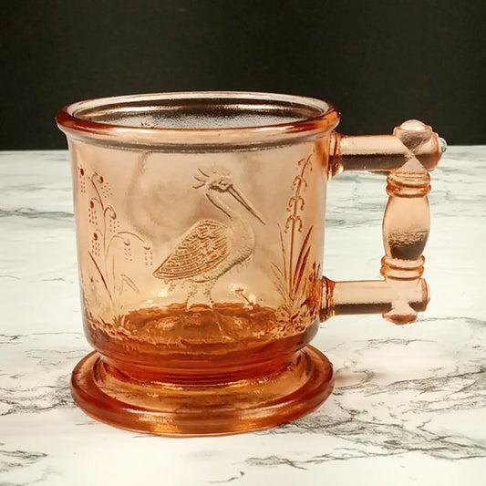Degenhart Glass Peacock & Stork Cup Trinket Paperweight Vintage Decor
