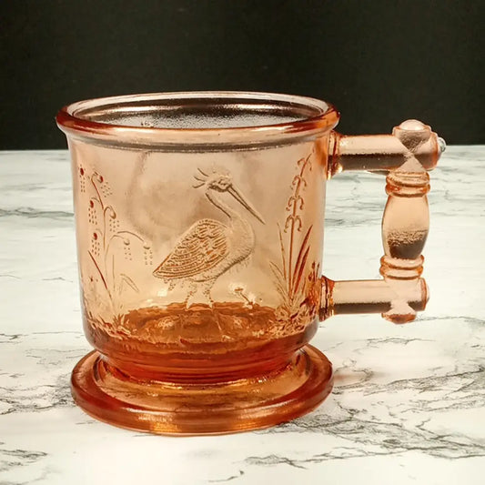 Degenhart Glass Peacock & Stork Cup Trinket Paperweight Vintage Decor