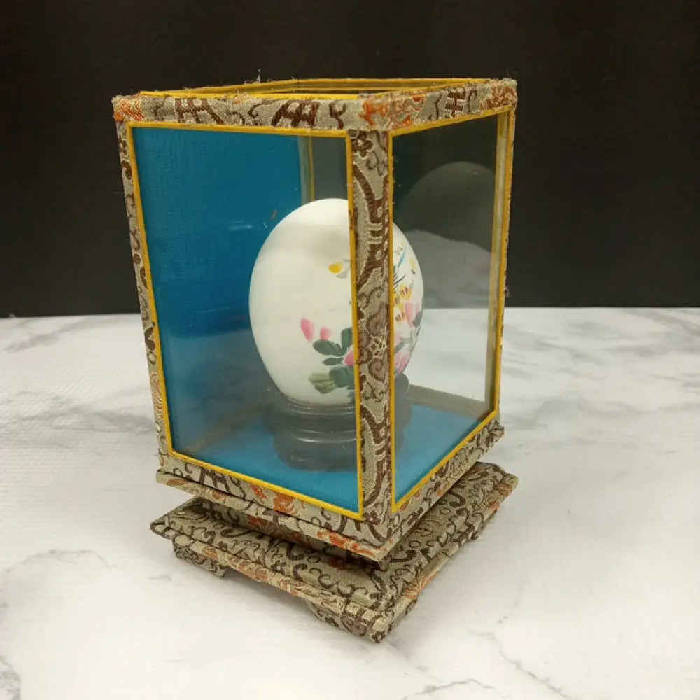 Hand Painted Signed Egg Shell In Glass Case ( Vintage ) Decor