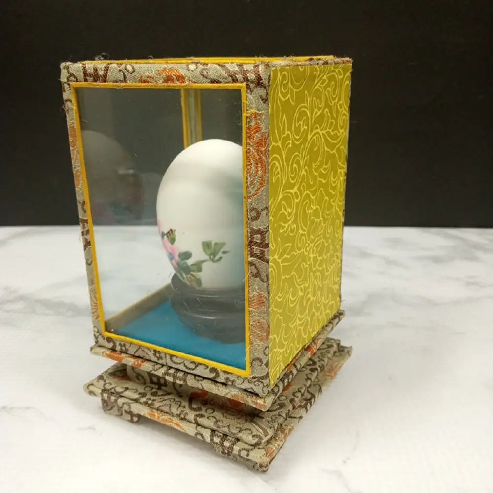 Hand Painted Signed Egg Shell In Glass Case ( Vintage ) Decor