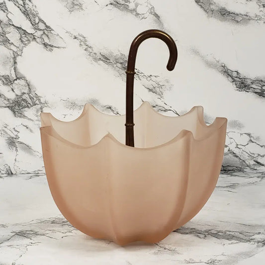 Fenton Pink Frosted Glass Umbrella Candy Dish Vintage Collectibles