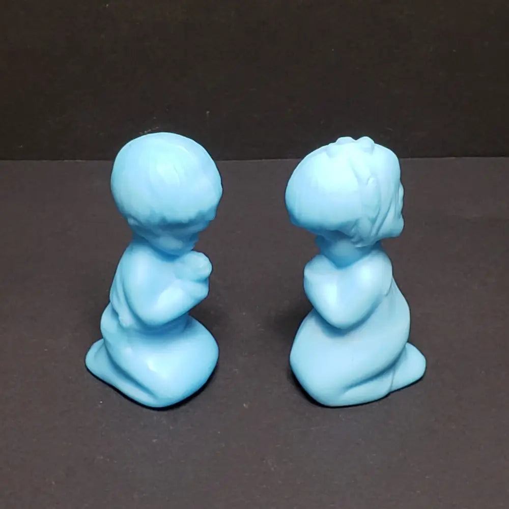 Fenton Satin Blue Custard Glass Praying Children (Vintage) Decor
