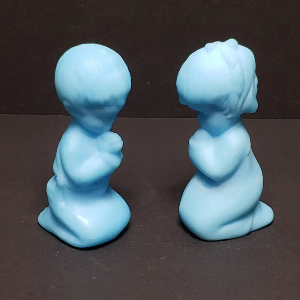 Fenton Satin Blue Custard Glass Praying Children (Vintage) Decor