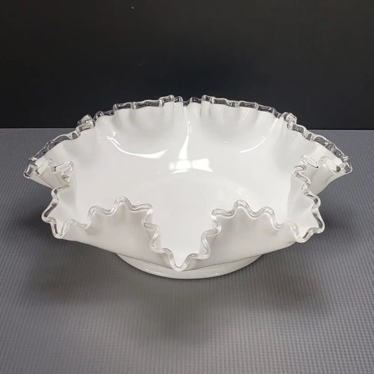 Fenton Silver Crest Double Crimped Cased Glass Bowl Large 11.5 Diameter Vintage Decor