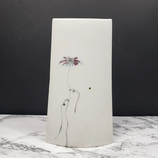 Floral Bag Vase Artist Signed Porcelain Vintage Decor
