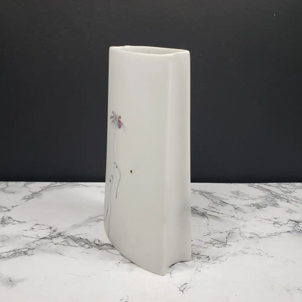 Floral Bag Vase Artist Signed Porcelain Vintage Decor