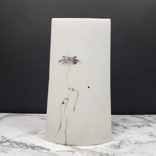 Floral Bag Vase Artist Signed Porcelain Vintage Decor